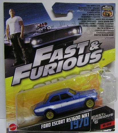 Mattel Model Car Fast & Furious Movie Film TV Ford Escort RS 1600 Mk1 Mk I Fast Six 1/55 scale new