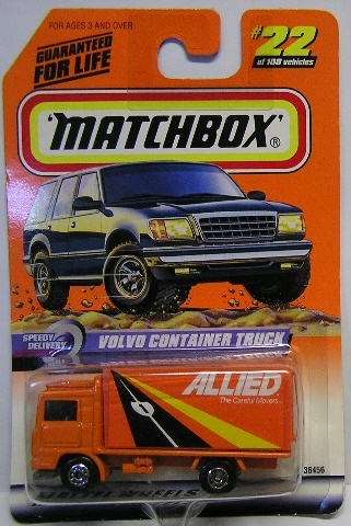Matchbox Diecast Model Car 1999 22 / 100 Volvo Container Truck "Allied" Speedy Delivery new in pack