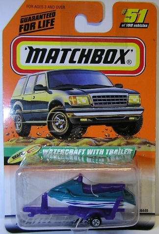 Matchbox Diecast Model 1999 51 / 100 Watercraft & Trailer Jetski Beach 1/64 scale new in pack