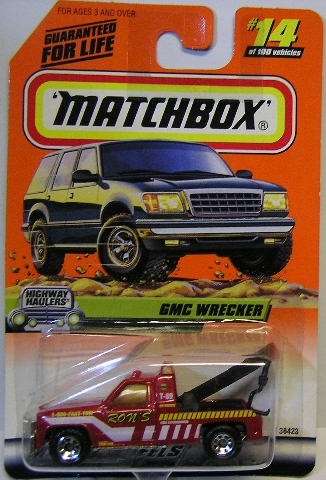 Matchbox Diecast Model Car 1999 14 / 100 GMC Wrecker Tow Truck "Ron's" Highway Haulers 1/64 scale