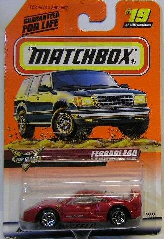Matchbox Diecast Model Car 1999 19 / 100 Ferrari F40 F 40 Top Class 1/64 scale new in pack