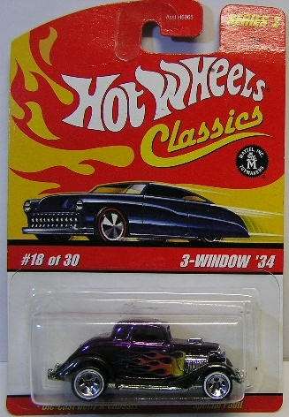 Hotwheels Hot Wheels Diecast Model Car Classics Series Ford 3 window 1934 1/64 scale new in pack