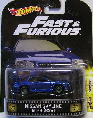 Hotwheels Diecast Model Car Retro Series Film Movie TV Fast & Furious Nissan Skyline GT-R R34 1/64 s