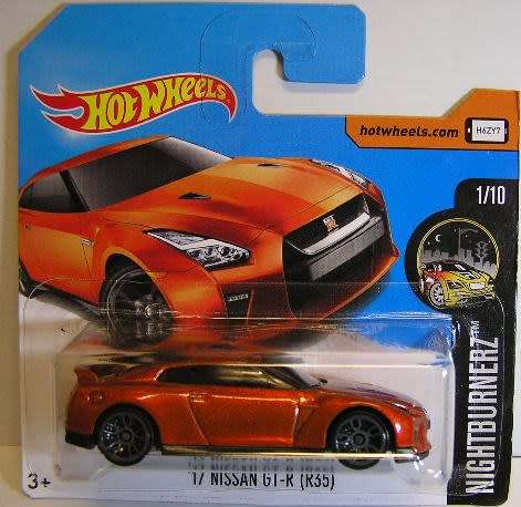 Hotwheels Hot Wheels Diecast Model Car 2017 282 / 365 Nissan GT-R R35 2017 Nightburnerz 1/64 scale