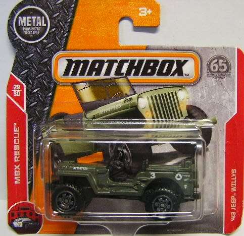 Matchbox Diecast Model Car 2018 121 / 125 65th Anniv Willys Jeep 1943 Rescue 1/64 scale new in pack