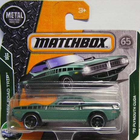 Matchbox Diecast Model Car 2018 19 / 125 65th Plymouth Cuda 1970 Road Trip 1/64 scale new in pack