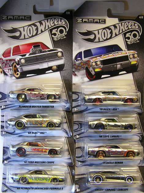 Hotwheels Hot Wheels Diecast Model Car ZAMAC 2018 50th Anniv 8 pce set Chevy Ford Dodge Plymouth Bui