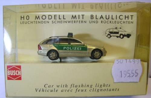 Busch Model 5625 Mercedes Benz Stationwagon "Polizei" Police with flashing lights 1/87 HO rail scale