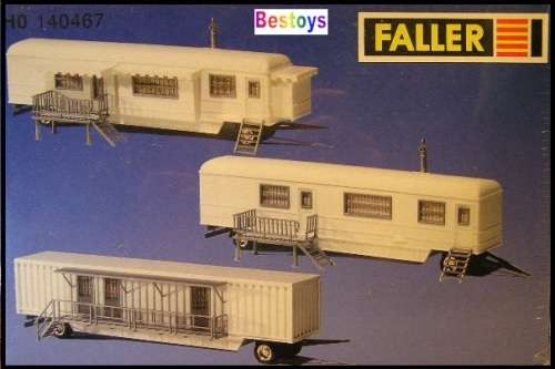 Faller Model Kit 140467 3 piece Caravan Trailer Set 1/87 HO railway scale new in pack