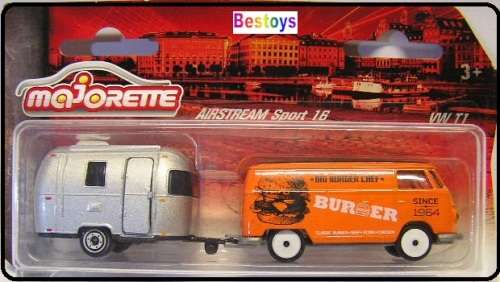 Majorette Diecast Model Car 2 pk VW Volkswagen Kombi Panelvan and Airstream Sport 16 Caravan 1/64