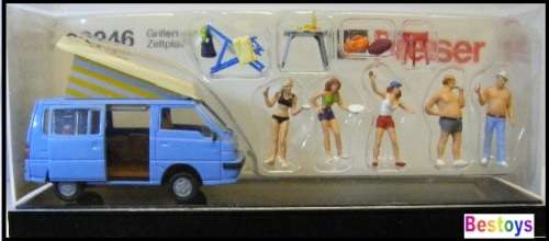 Preiser Model 33246 Campsite BBQ barbeque braai figures + vehicle 1/87 HO railway scale new in pack