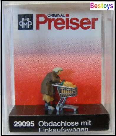 Preiser Model 29095 Homeless woman & trolley figure 1/87 HO railway scale new in pack
