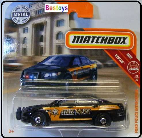 Matchbox Diecast Model Car 2018 84 / 125 Ford Police Interceptor "State Police" Rescue 1/64 scale