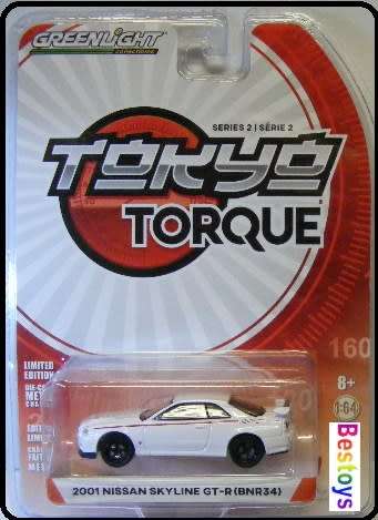 Greenlight Diecast Model Car Tokyo Torque Nissan Skyline GT-R GTR R34 2001 1/64 scale new in pack