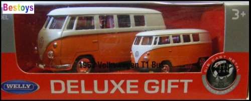 Welly Diecast Model Car Set VW Volkswagen Kombi Samba Bus T 1 T1 1963 1/36 + 1/64 scale new in pack