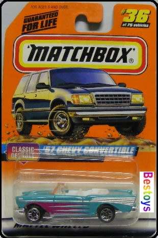 Matchbox Diecast Model Car 1998 36 / 75 Chevy Chevrolet Conv 1957 Classic Decades 1/64 scale new