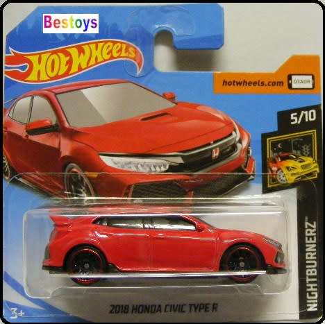 Hotwheels Hot Wheels Diecast Model Car 2019 171 / 250 Honda Civic Type R 2018 Nightburnerz 1/64 scal
