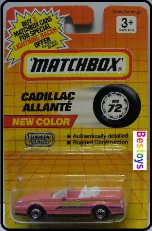 Matchbox Diecast Model Car 1991 No 72 Cadillac Allante 1/64 scale new in pack