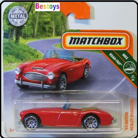Matchbox Diecast Model Car 2018 87 / 125 Austin Healey Roadster 1963 Road Trip 1/64 scale new in pac