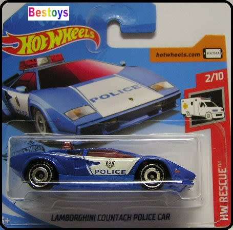 Hotwheels Hot Wheels Diecast Model Car 2019 142 / 250 Lamborghini Countach Police Car Rescue 1/64