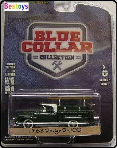 Greenlight Diecast Model Car Blue Collar Dodge D 100 D100 1963 Pickup 1/64 scale new in pack