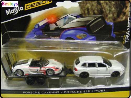 Maisto Diecast Model Car Elite Transport Porsche Cayenne + 918 Spyder on trailer 1/64 scale new
