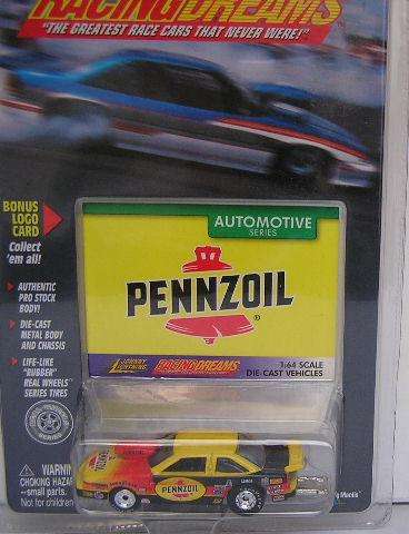 Johnny Lightning Racing Dreams Diecast Model Car Automotive Series Pennzoil 1999 on card 1/64 scale