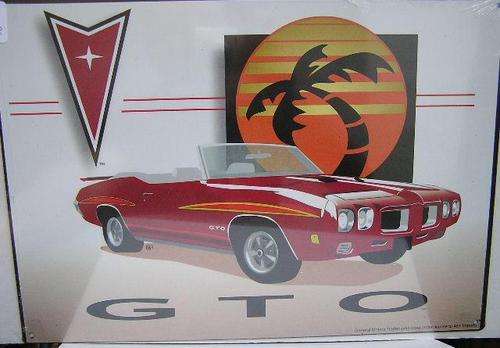 Metal Tin Sign Lithographed Image "GTO" with Pontiac 400x280 mm