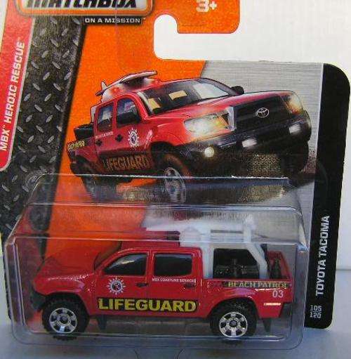 Matchbox Diecast Model Car 2014 105 / 120 Toyota Tacoma "Lifeguard" Rescue 1/64 scale new in pack