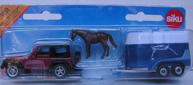 Siku Diecast Model 1651 Jeep Wrangler and horse trailer with horse 1/55 scale new in pack