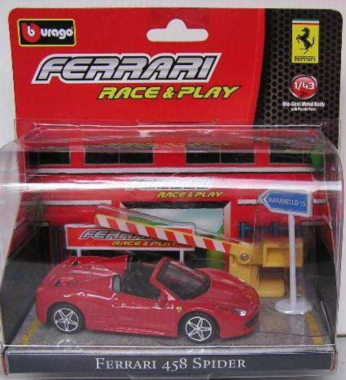 Burago Diecast Model Car Race and Play Ferrari 458 Spider plus accessories 1/43 scale new in pack