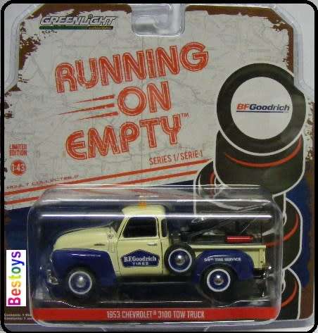 Greenlight Diecast Model Car Running on Empty Chevy Chevrolet 3100 Tow Truck 1953 "Goodrich" 1/43 sc