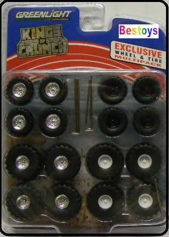 Greenlight Diecast Model Car Wheel Set Kings of Crunch Monster Trucks rubber real riders 1/64 scale