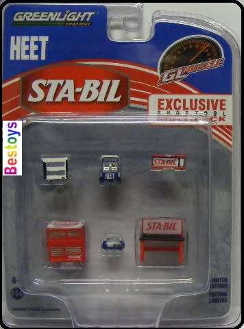 Greenlight Model Accessory Set Garage Workshop Tools Diorama "Sta-Bil" Tool trolley crawler compress