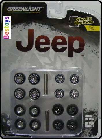 Greenlight Model Car Wheel Set Jeep rubber real riders 1/64 scale new in pack