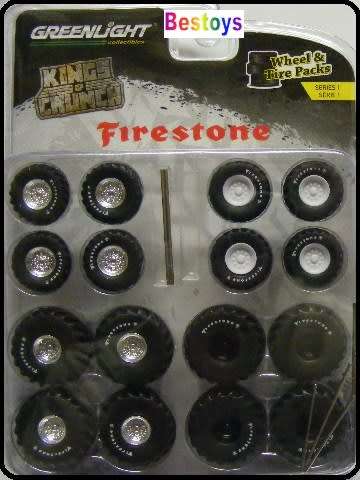 Greenlight Model Car Wheel Set Kings Of Crunch Monster Truck "Firestone" rubber real riders 1/64 sc