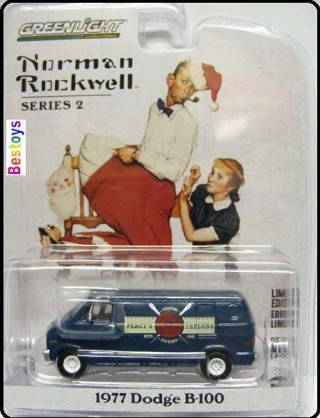Greenlight Diecast Model Car Norman Rockwell Dodge B 100 B100 Panelvan 1977 1/64 scale new in pack