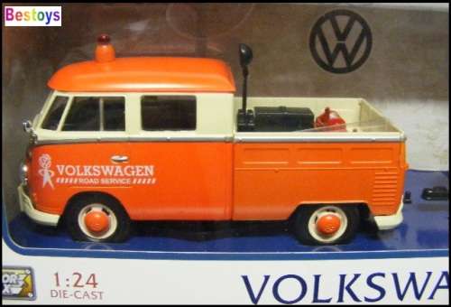 Motormax Motor Max Diecast Model Car 79674 VW Volkswagen Kombi T 1 T1 Double Cab Pickup + Trailer Ro