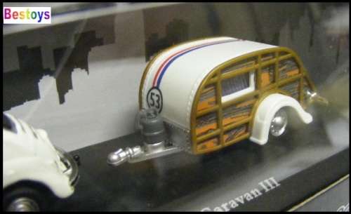 Cararama Hongwell Diecast Model Car 2 pk VW Volkswagen Beetle + Camper Trailer Herbie No 53 1/72 OO