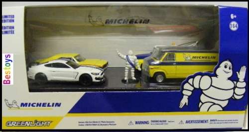 Greenlight Diecast Model Car Set Michelin Ford Mustang Dodge Charger Ford F100 GMC Van 1/64 scale ne