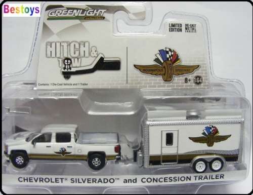 Greenlight Diecast Model Car Set Hitch & Tow Chevy Chevrolet Silverado & Concession Trailer Indianap