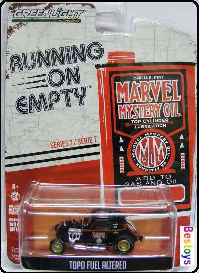 Greenlight Diecast Model Car Running on Empty TOPO Fuel Altererd Dragster "Marvel Oil 1/64 scale new