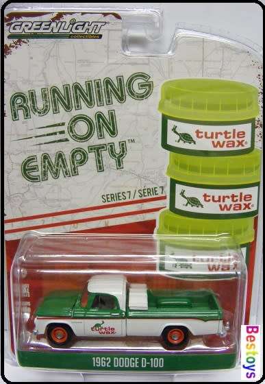 Greenlight Diecast Model Car Running on Empty Dodge D 100 D100 Pickup 1962 "Turtle Wax" 1/64 scale