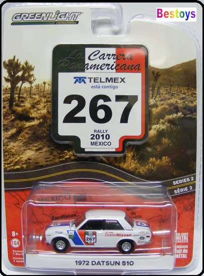 Greenlight Diecast Model Car Rally Mexico 2010 Datsun 510 1972 No 267 1/64 scale new