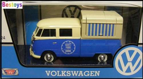 Motormax Motor Max Diecast Model Car 79550 VW Volkswagen Kombi T 1 T1 Double Cab Snack Van 1/24 scal