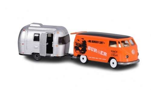 Majorette Diecast Model Car 2 pk VW Volkswagen Kombi Panelvan and Airstream Sport 16 Caravan 1/64