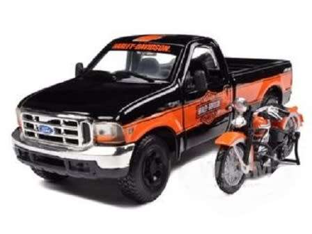 Maisto Diecast Model Car + Motorbike 32161 Ford F 350 F350 Super Duty Pickup 1999 + EL Knucklehead36