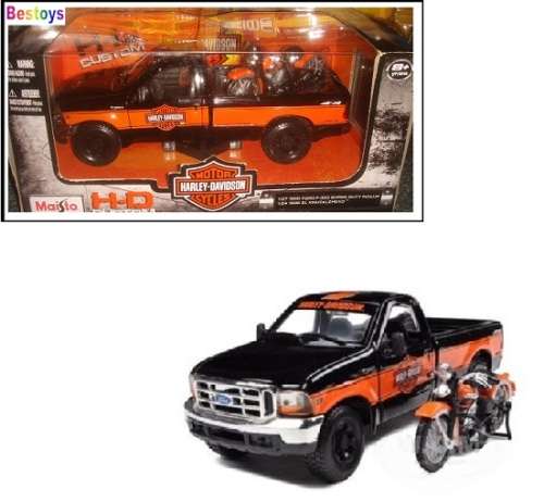 Maisto Diecast Model Car + Motorbike 32161 Ford F 350 F350 Super Duty Pickup 1999 + EL Knucklehead36