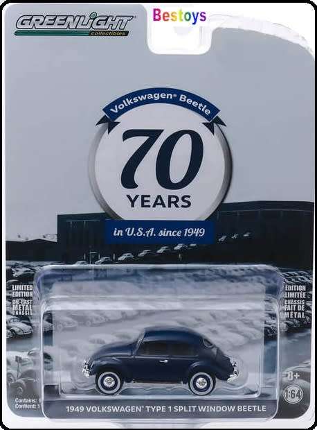 Greenlight Diecast Model Car Anniversary VW Volkswagen Beetle Type 1 1949 Split Window 70 yrs 1/64 s