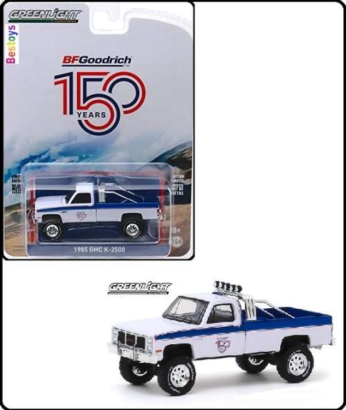 Greenlight Diecast Model Car Anniversary Series GMC K 2500 Pickup 1985 "BF Goodrich" 150 years 1/64